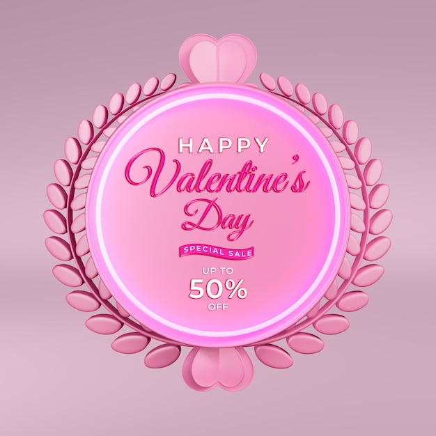 Free PSD valentine's day banner design template with 3d paper heart and podium