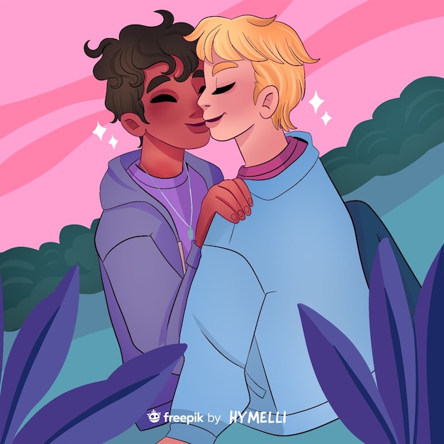 Free PSD valentine's day celebration illustration with gay couple