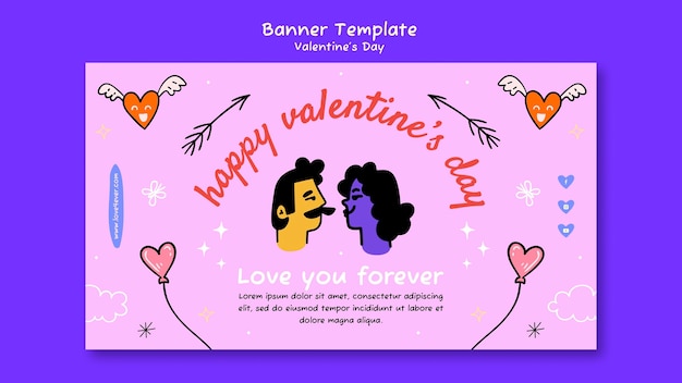 Valentine's day flat design banner template