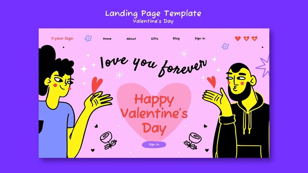 Free PSD valentine's day flat design landing page template