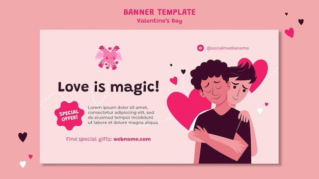 Free PSD valentine's day horizontal banner illustrated