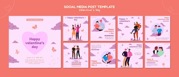 Free PSD valentine's day instagram posts illustrated