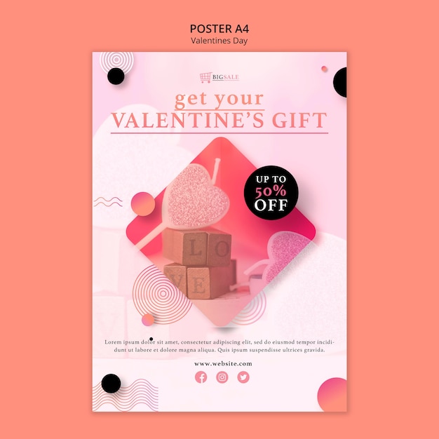 Free PSD valentine's day poster template with photo