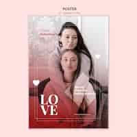 Free PSD valentine's day poster with female couple