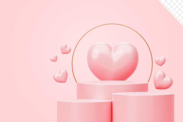 Valentine's day sale Pink podium with heart background 3D illustration empty display scene presentation for product placement