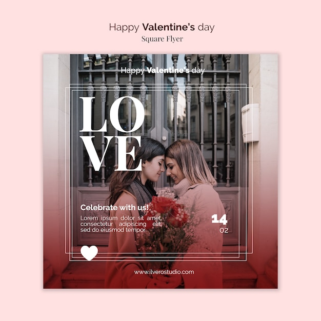 Free PSD valentine's day square flyer with female couple