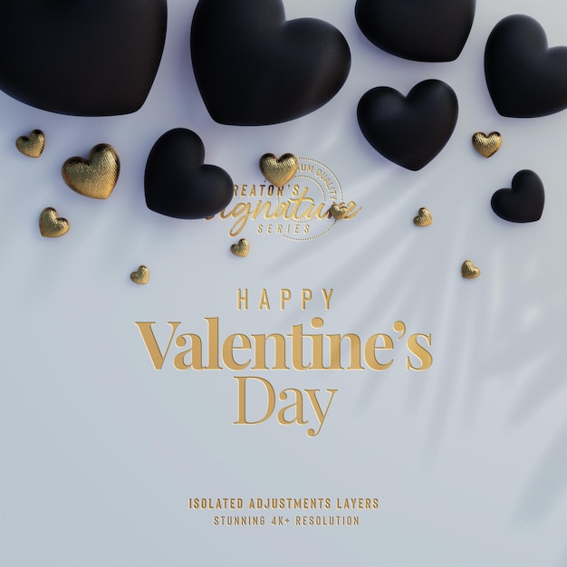 Valentines Day Cute Background Mockup with decorative love hearts Top View Scene