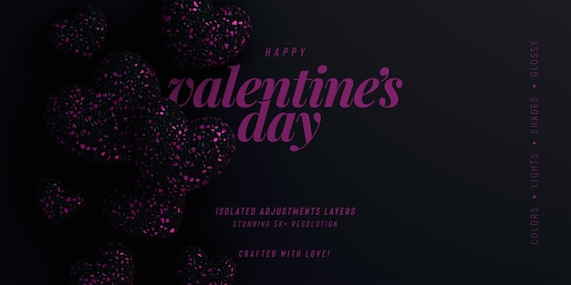 Free PSD valentines day cute background mockup with decorative love hearts top view scene