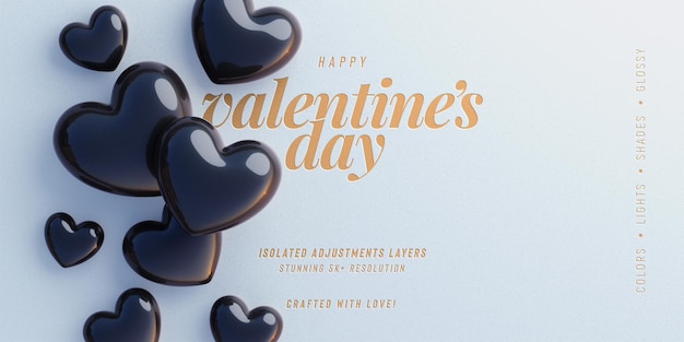 Valentines Day Cute Background Mockup with decorative love hearts Top View Scene