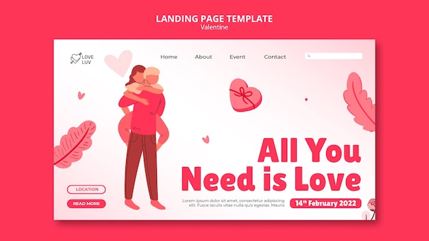 Free PSD valentines day landing page design template