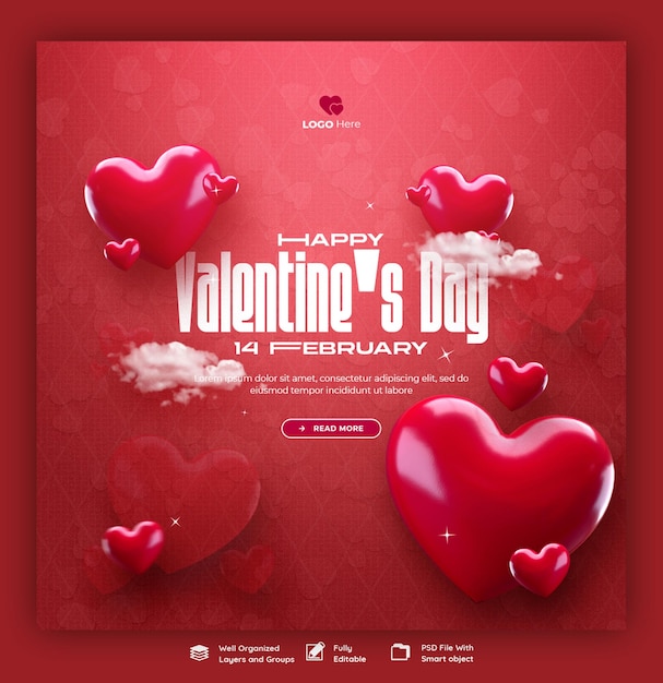 Free PSD valentines day and super sale social media banner or post template