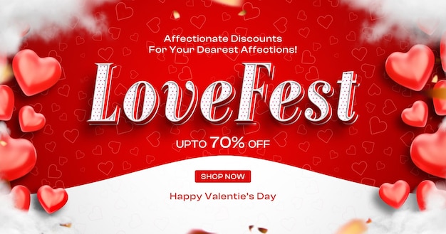 Free PSD valentines sale banner with editable text effect