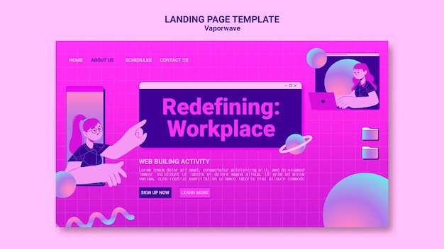 Free PSD vaporwave landing page template