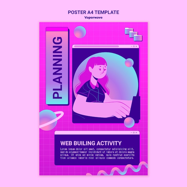 Free PSD vaporwave print template illustrated