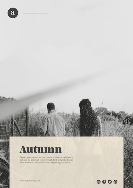 Vertical black and white autumn web template 