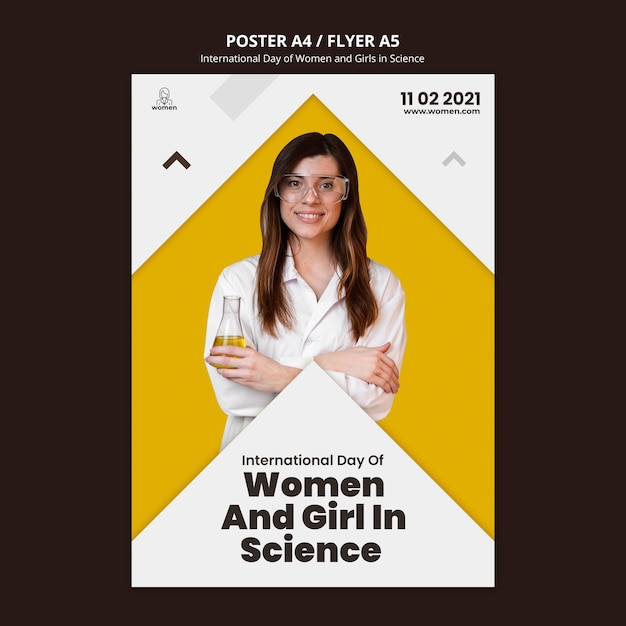 Free PSD vertical flyer for international women and girls in science day