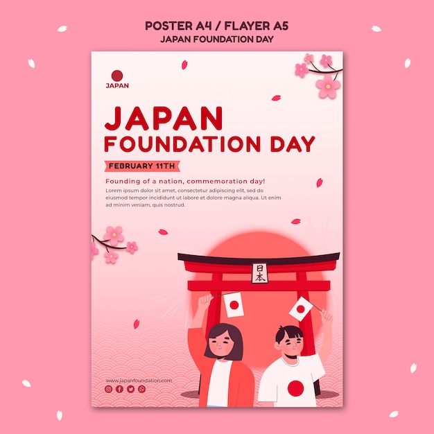 Free PSD vertical flyer for japan foundation day with flowers