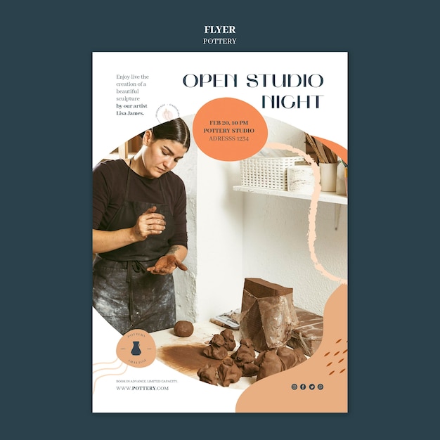 Free PSD vertical flyer for pottery with clay vessels