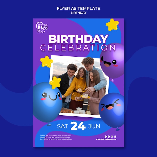 Vertical flyer template for birthday party with funny balloons