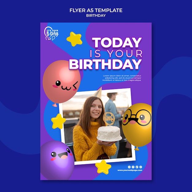 Vertical flyer template for birthday party with funny balloons