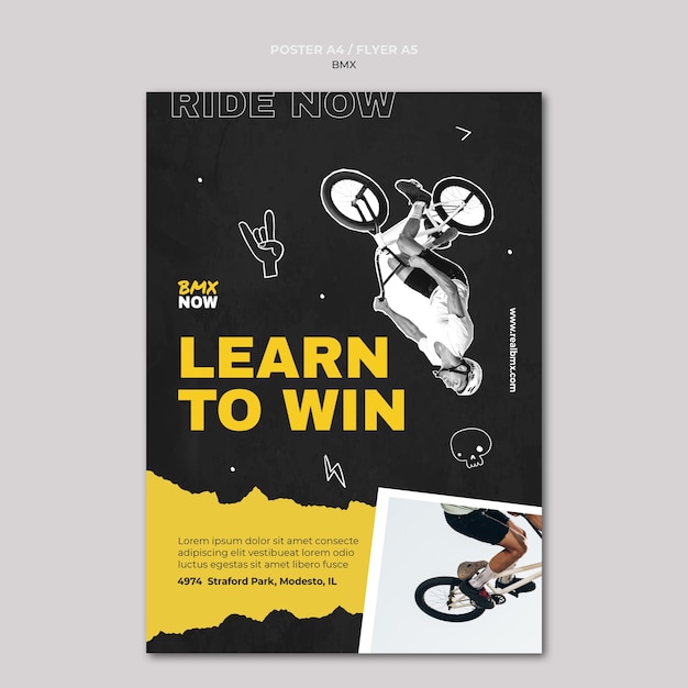 Free PSD vertical flyer template for bmx biking with man and bicycle