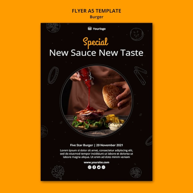 Free PSD vertical flyer template for burger bistro