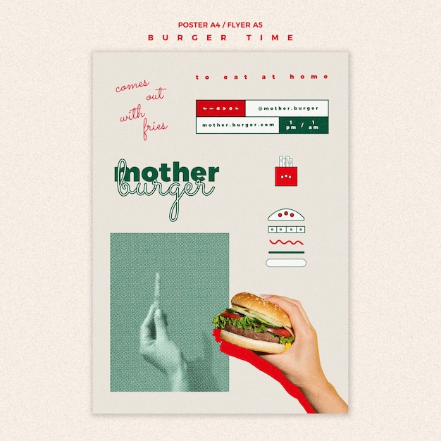 Free PSD vertical flyer template for burger restaurant