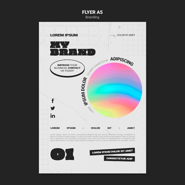 Free PSD vertical flyer template for company branding with colorful circle shape