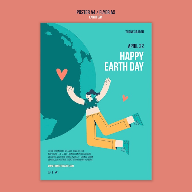 Vertical flyer template for earth day with people and planet