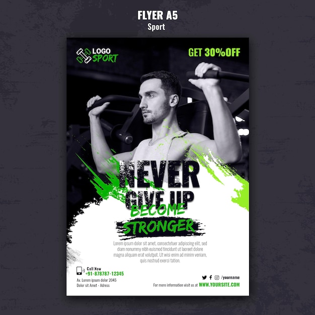 Vertical flyer template for exercise and gym training