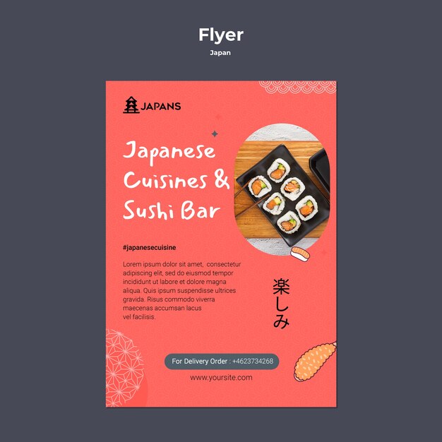 Vertical flyer template for japanese cuisine restaurant