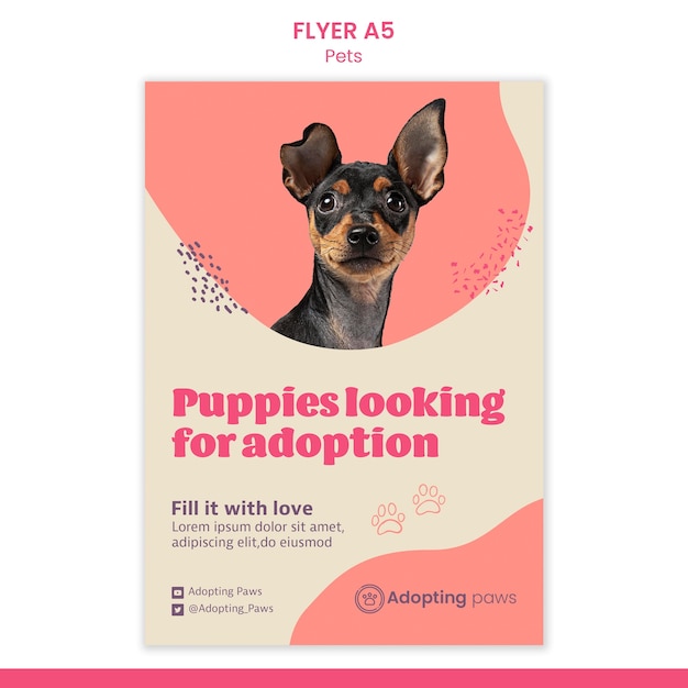 Free PSD vertical flyer template for pet adoption with dog