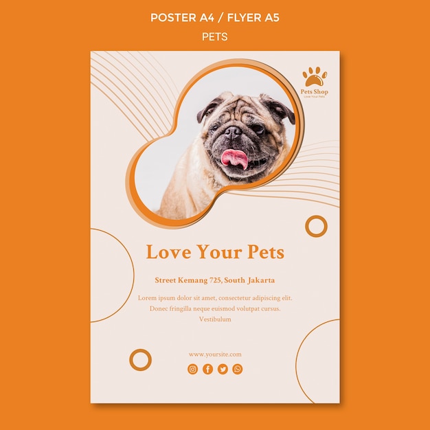 Free PSD vertical flyer template for pet shop with dog