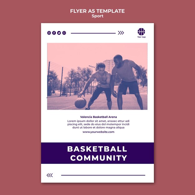 Vertical flyer template for playing basketball