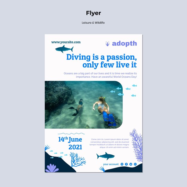 Vertical flyer template for underwater scuba diving