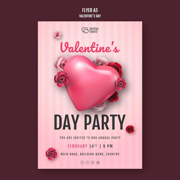 Vertical flyer for valentine's day with heart and red roses