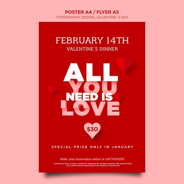 Vertical flyer for valentine's day with hearts