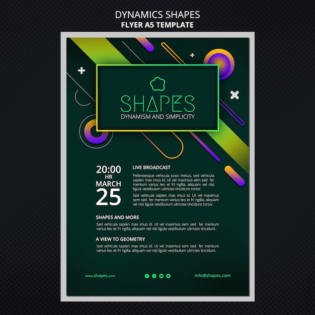 Free PSD vertical flyer with dynamic geometric neon shapes