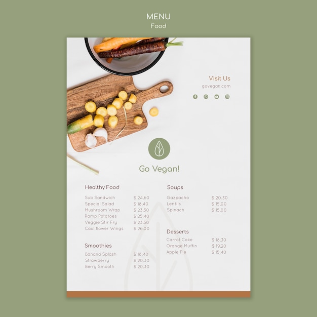 Free PSD vertical menu template for vegan food