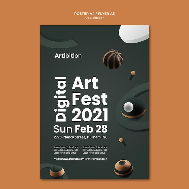 Free PSD vertical poster for art exhibition with geometric shapes