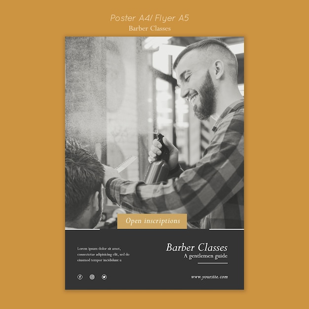 Free PSD vertical poster for barber classes