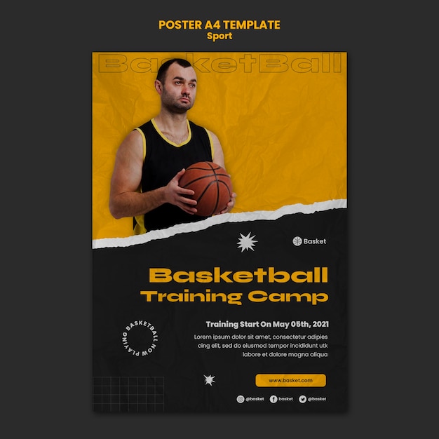 Vertical poster for basketball game with male player