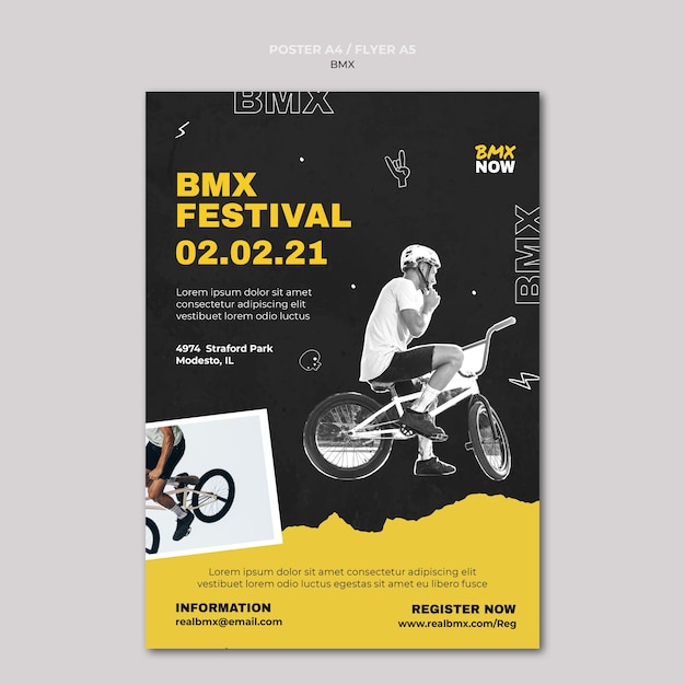 Free PSD vertical poster for bmx biking with man and bicycle