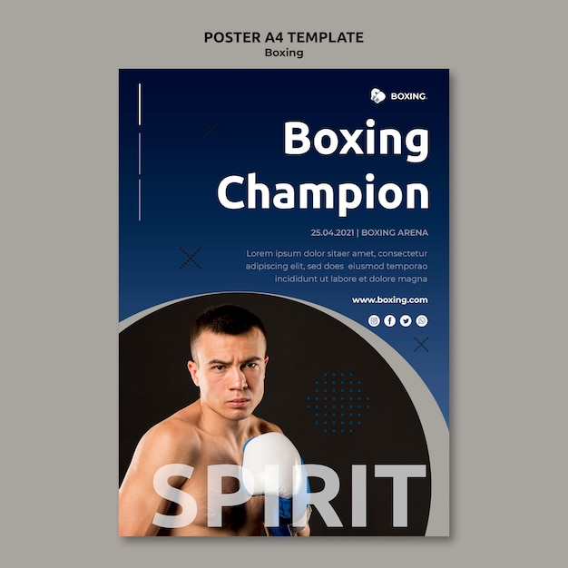 Free PSD vertical poster for boxing sport with male boxer