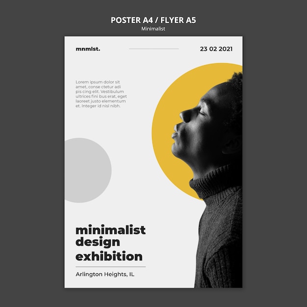 Vertical poster in minimal style for art gallery with man