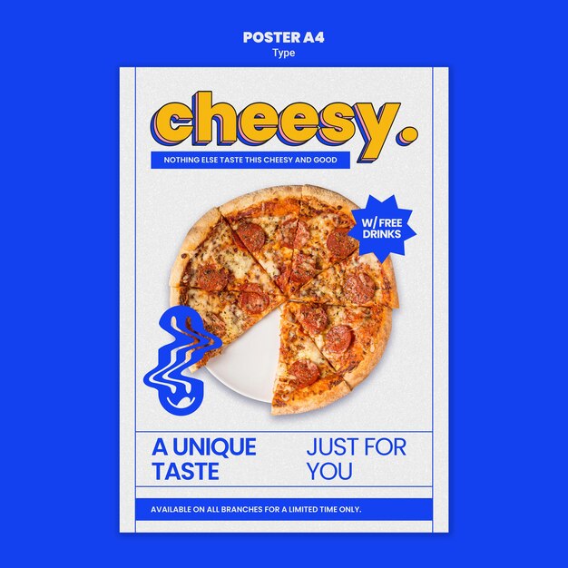 Vertical poster for new cheesy pizza flavor