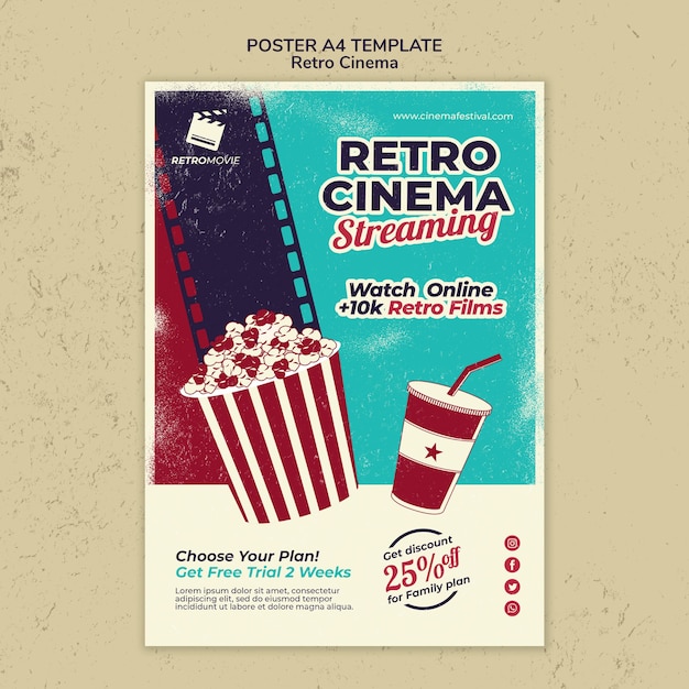 Free PSD vertical poster for retro cinema