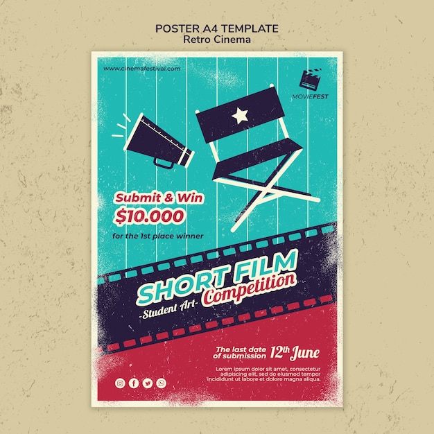 Free PSD vertical poster for retro cinema