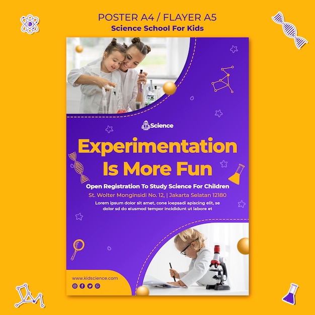 Free PSD vertical poster for science school for children