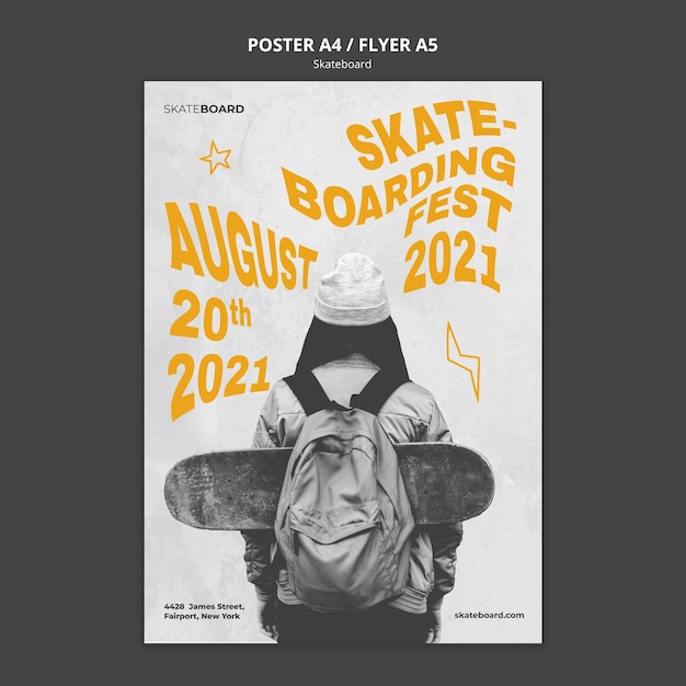 Free PSD vertical poster for skateboarding with woman